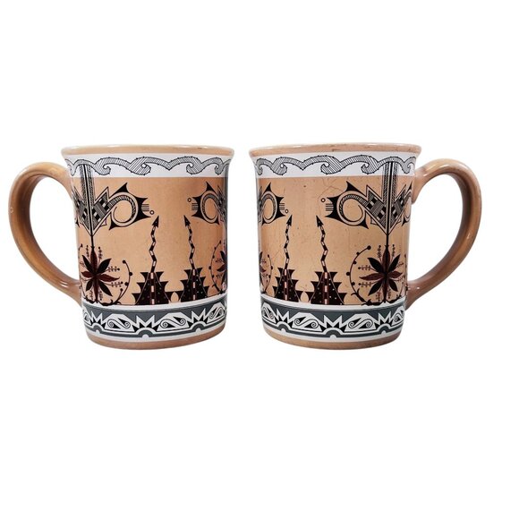 Pendleton Woolen Mills Ceramic Mugs Southwestern Aztec Tribal Design Set Of 2 - Picture 2 of 10